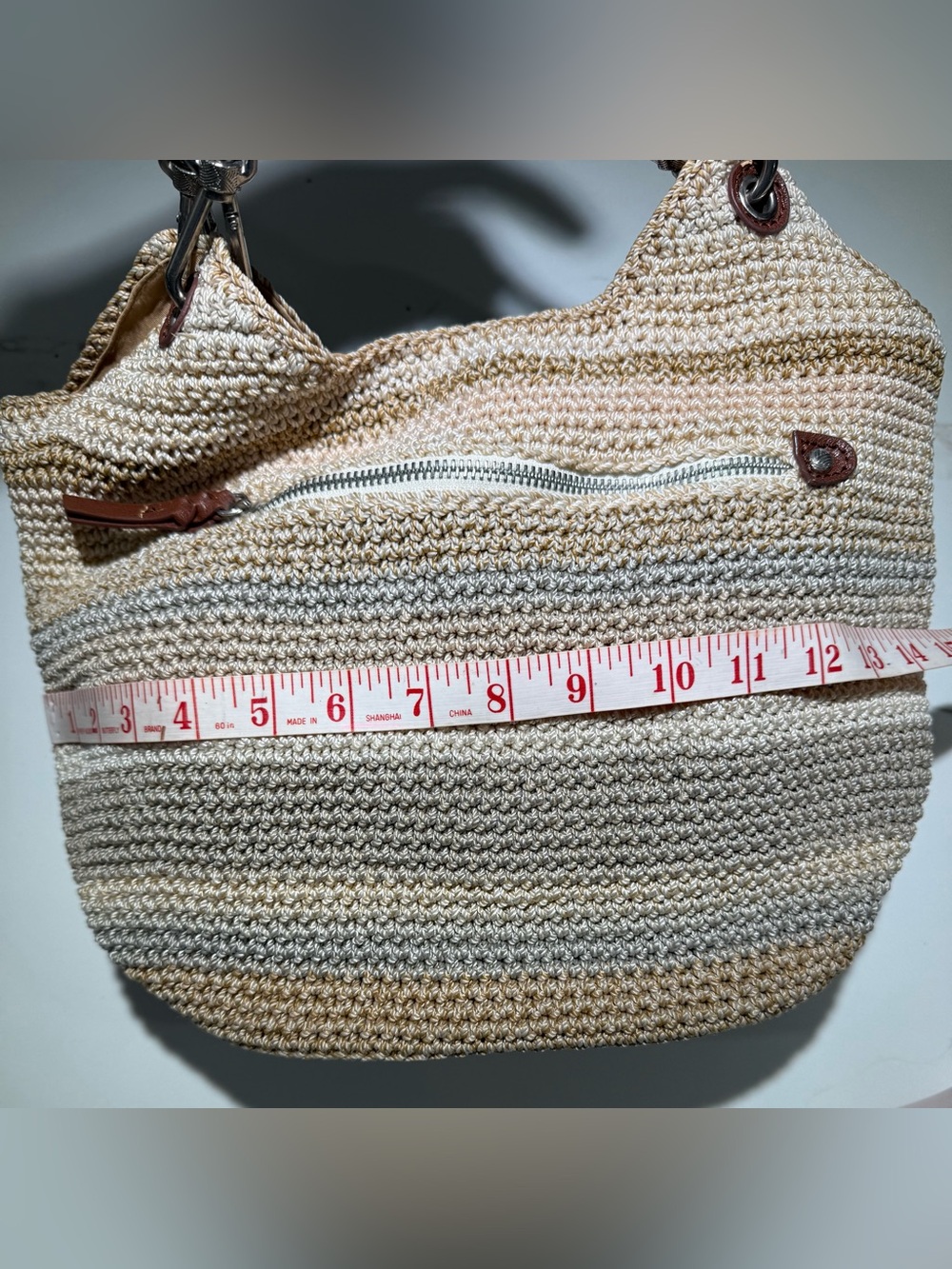 THE SAK Hobo Shoulder bag, Leather Straps, Woven Body, Tan/Beige